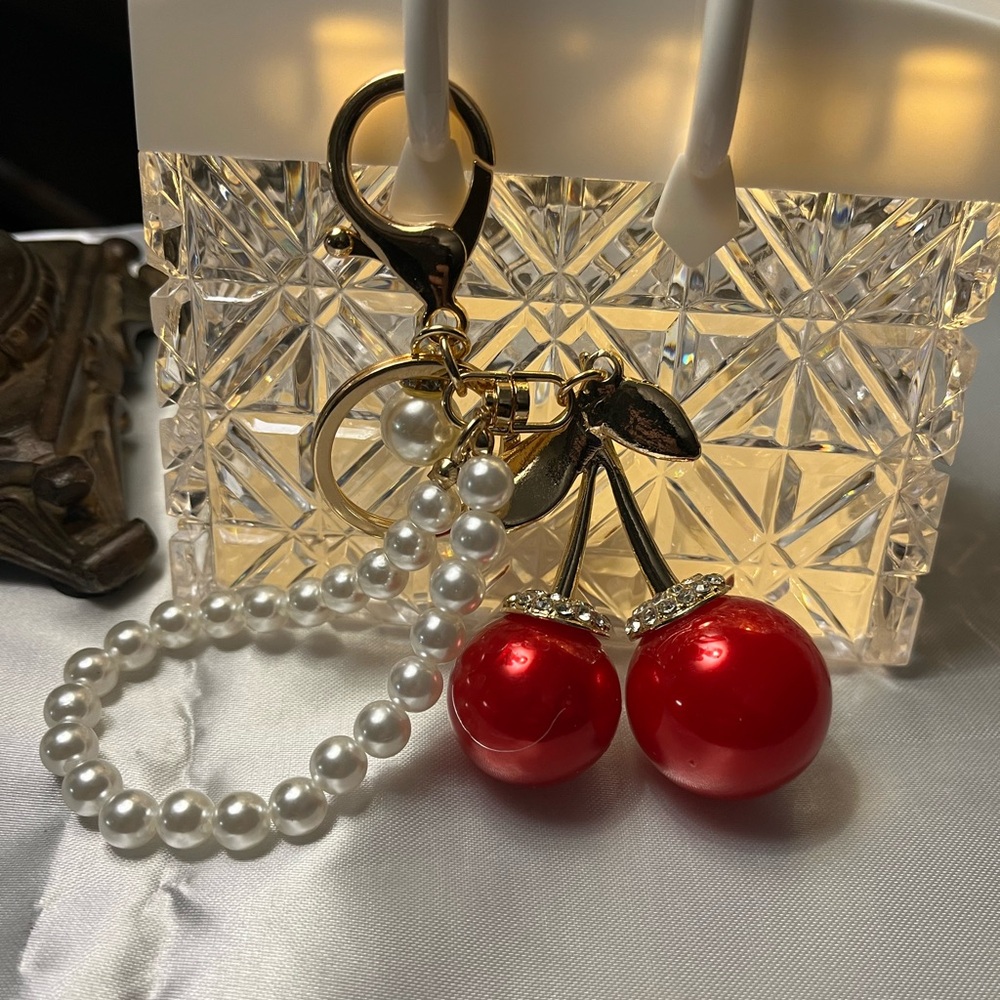 Cherry Keychain - Elegant Fashion Pearls & Rhinestone Accents